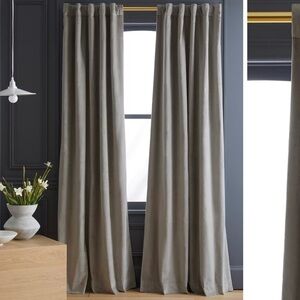 NWOT QUINCE 48x84 Cotton Velvet Room Darkening Curtain Light Grey 2500